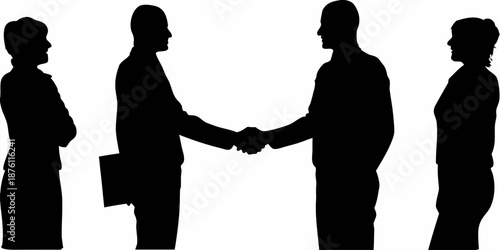 Vector Silhouette of Two Business Executives Shaking Hands Symbolizing Trust Collaboration and a Successful Merger
