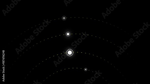 Dark Orbital System with Glowing White Dots and Dotted Paths