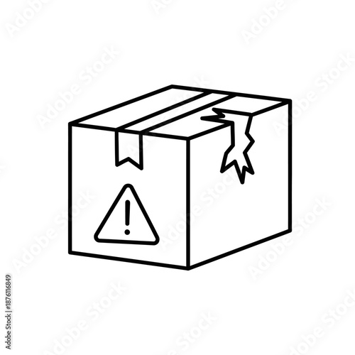 Damaged Shipping Box Icon. Cardboard Package with Warning Exclamation Mark. Broken Delivery, Logistics Error Outline Vector.