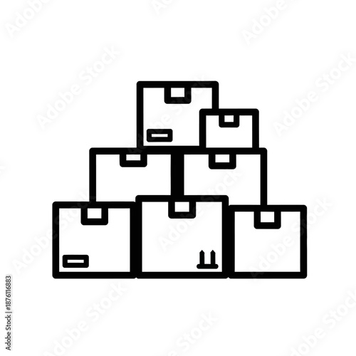 Stack of Cardboard Boxes Outline Icon. Shipping, Delivery, Inventory, and Warehouse Logistics Concept Vector Symbol.