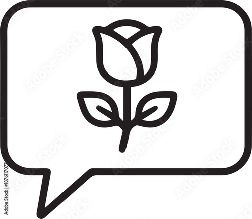 Rose Chat Bubble Icon – Romantic Communication Line Vector