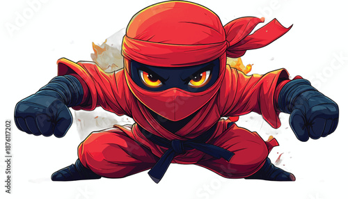 Red Ninja Cartoon Character Ready for Action.
