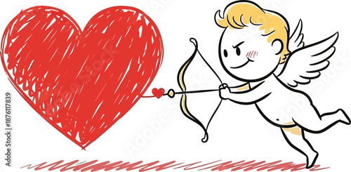 Cupid aiming at a heart isolated on transparent background