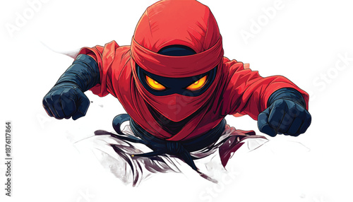 Red Ninja Character Leaping Forward with Intense Focus.