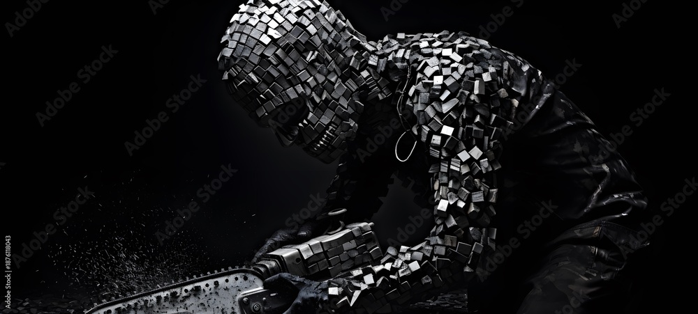 Fototapeta premium art of Chainsaw a black and white high contrast full body ,generative AI