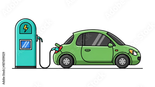 Electric Car Charging at Station Vector Eco-Friendly Electric Auto Charging 