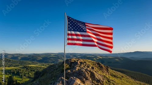 Wallpaper Mural Majestic American Flag Flying Over Scenic Mountain Landscape Under Clear Blue Sky Torontodigital.ca