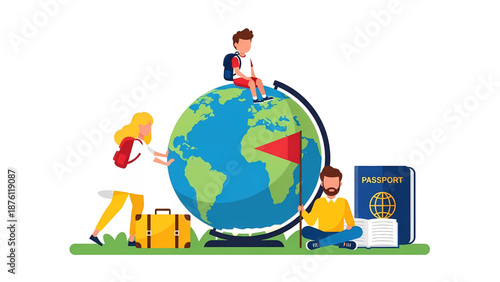 Happy Family Traveling Around the World concept  Family Vacation Concept 