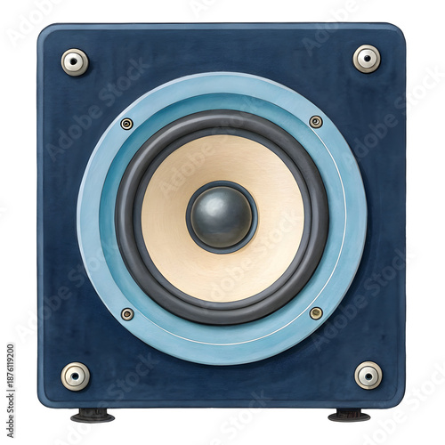 Watercolor Vintage Blue Speaker with Cream Cone isolated on a transparent background