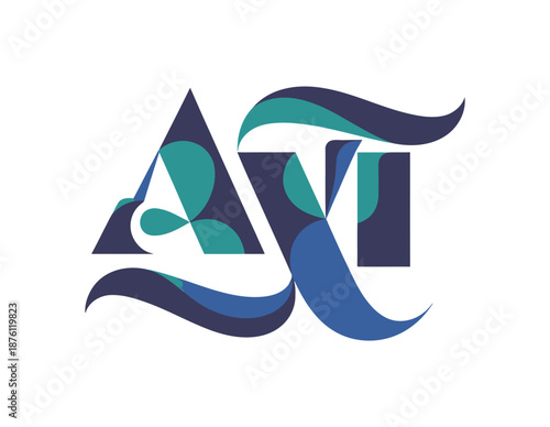 A stylized logo featuring the letters AVI in blue and green abstract design on a white background