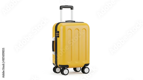 Modern Yellow Travel Suitcase with Wheels and Handle Isolated on White Background 3D Render