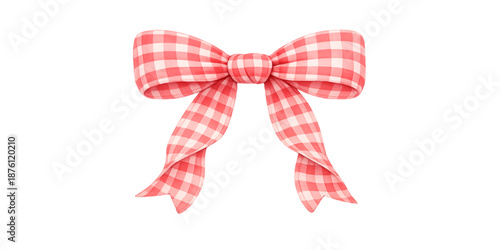 A festive red satin ribbon bow tied in a decorative knot, isolated on a white background as a celebration design element for a Christmas gift, holiday present, or birthday anniversary