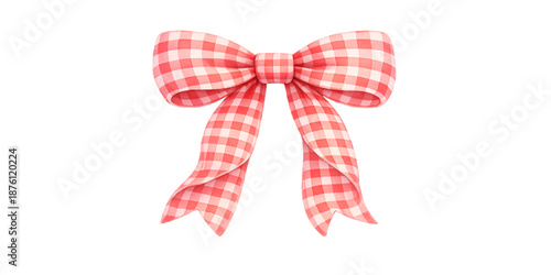 Festive red satin ribbon bow isolated on a white background, a decorative silk gift knot perfect for Christmas, birthday celebrations, Valentine's Day presents, or holiday card designs