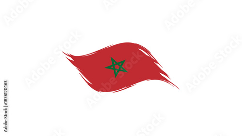 Morocco Flag Illustration in Brush Stroke Style on White Background - Moroccan National Symbol