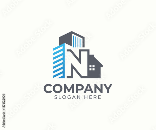 Set of real estate logo template with alphabet and building vector concept