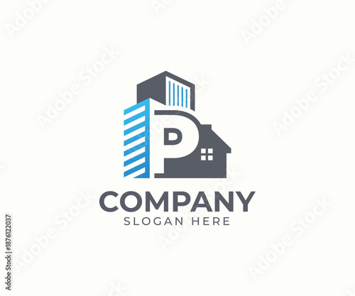 Set of real estate logo template with alphabet and building vector concept