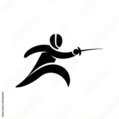 Dynamic silhouette icon depicting a fencer in an active lunge, symbolizing the elegance, speed, and strategic nature of the competitive sport of fencing