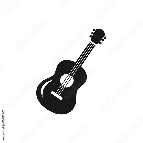 Simple black vector icon of an acoustic guitar, representing music and harmony. Ideal for web design, educational materials, and creative projects requiring a classic string instrument graphic