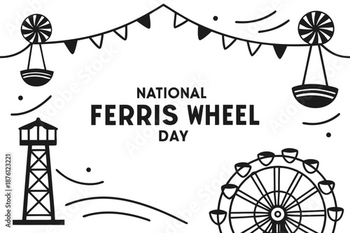National Ferris Wheel Day Vector Graphic, Carnival and Family Fun Concept Illustration