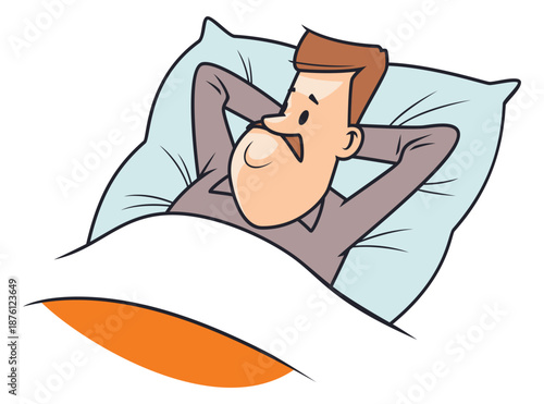 Man awake in bed contemplating something.