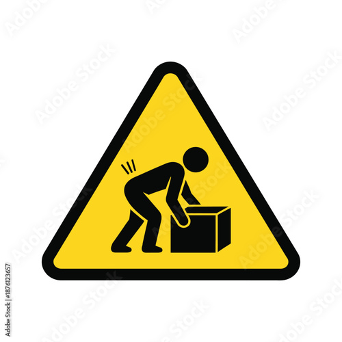 Manual Handling Warning Triangle Sign – Improper Lifting Safety Hazard Icon