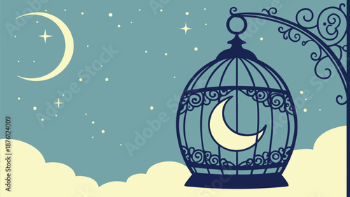 Moonlit Birdcage in a Starry Night Sky