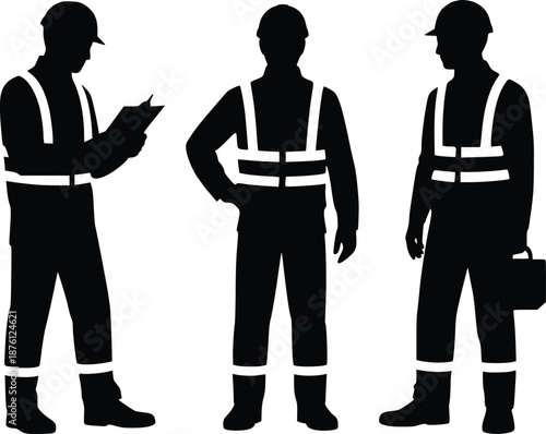 Three construction workers discussing