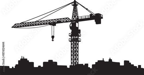 Construction Crane Silhouette Against City Skyline at Nighttime