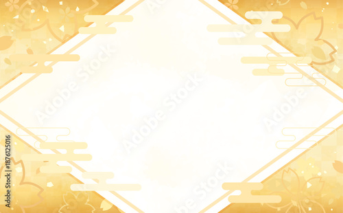 桜の金色背景と和風ひし形フレーム_横