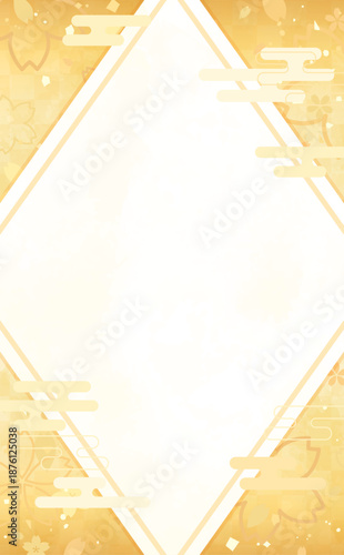 桜の金色背景と和風ひし形フレーム_縦