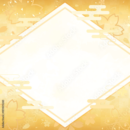 桜の金色背景と和風ひし形フレーム_正方形