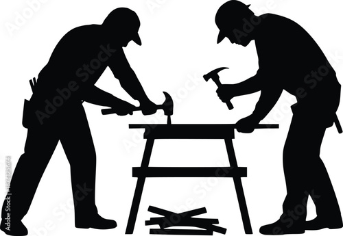 Two men collaborating on woodworking project
