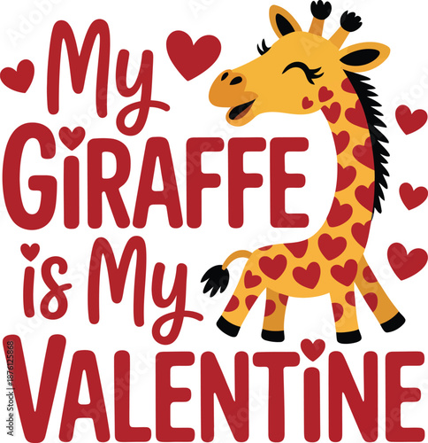 Valentine's day giraffe illustration on white background