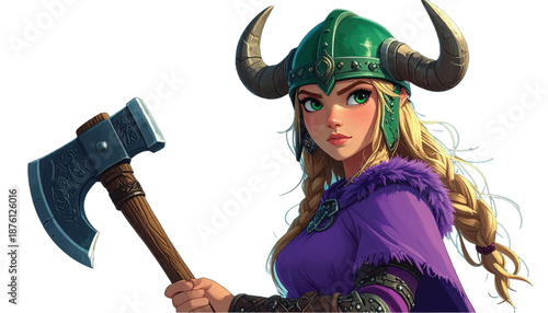 Viking Warrior Woman with Axe Ready for Battle.