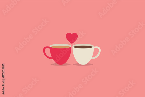 Valentines Two Cups One Heart Illustration Symbolizing Shared Love Connection and Romantic Bond