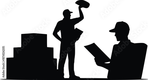 Construction workers collaborating on a project