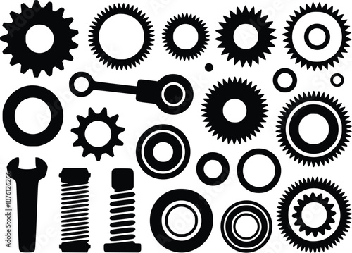 Collection of mechanical gears and components