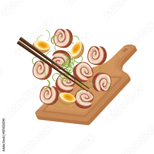 Vector Illustration logo Clip art Levitation Chicken Chashu Japanese Braised Chicken Thigh