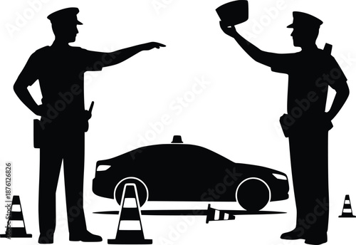 Police officers inspecting vehicle