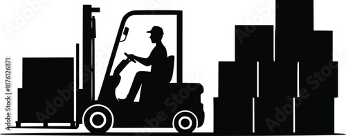 Worker operating forklift in warehouse