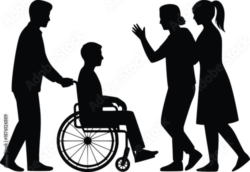 Group interaction with person in wheelchair