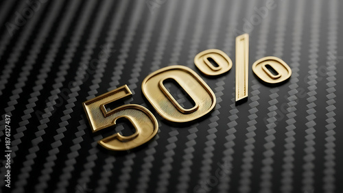 Premium 50% Gold Discount Symbol on Modern Dark Carbon Fiber Background