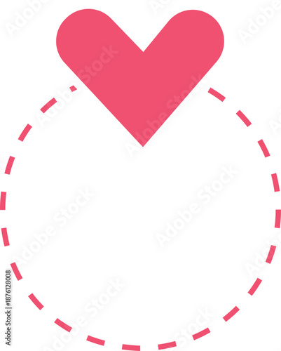 Minimal flat vector illustration of a red heart placed above a dashed circular ring, symbolizing love, commitment, connection, and relationships.