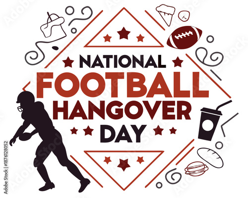 National Football Hangover Day Vector Illustration, Funny Sports Recovery and Tailgate Party Graphic
