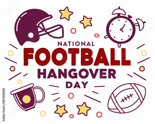 Funny Football Vector Illustration, National Football Hangover Day Celebration and Sports Fan Graphic