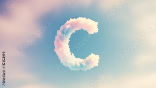 3D Cloud Font Letter C: Soft Pastel Alphabet Character Floating in a Dreamy Gradient Sky