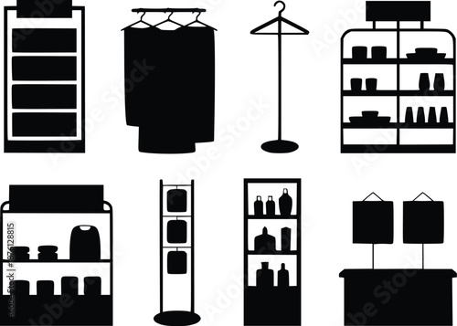 Various display shelves and storage units