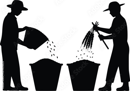 Two men watering plants