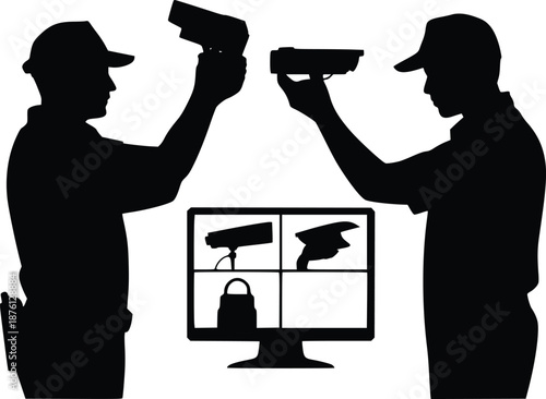 Silhouettes inspecting firearms