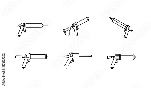 Black and White Caulking Gun Tool Icons Simple Construction Vector Set